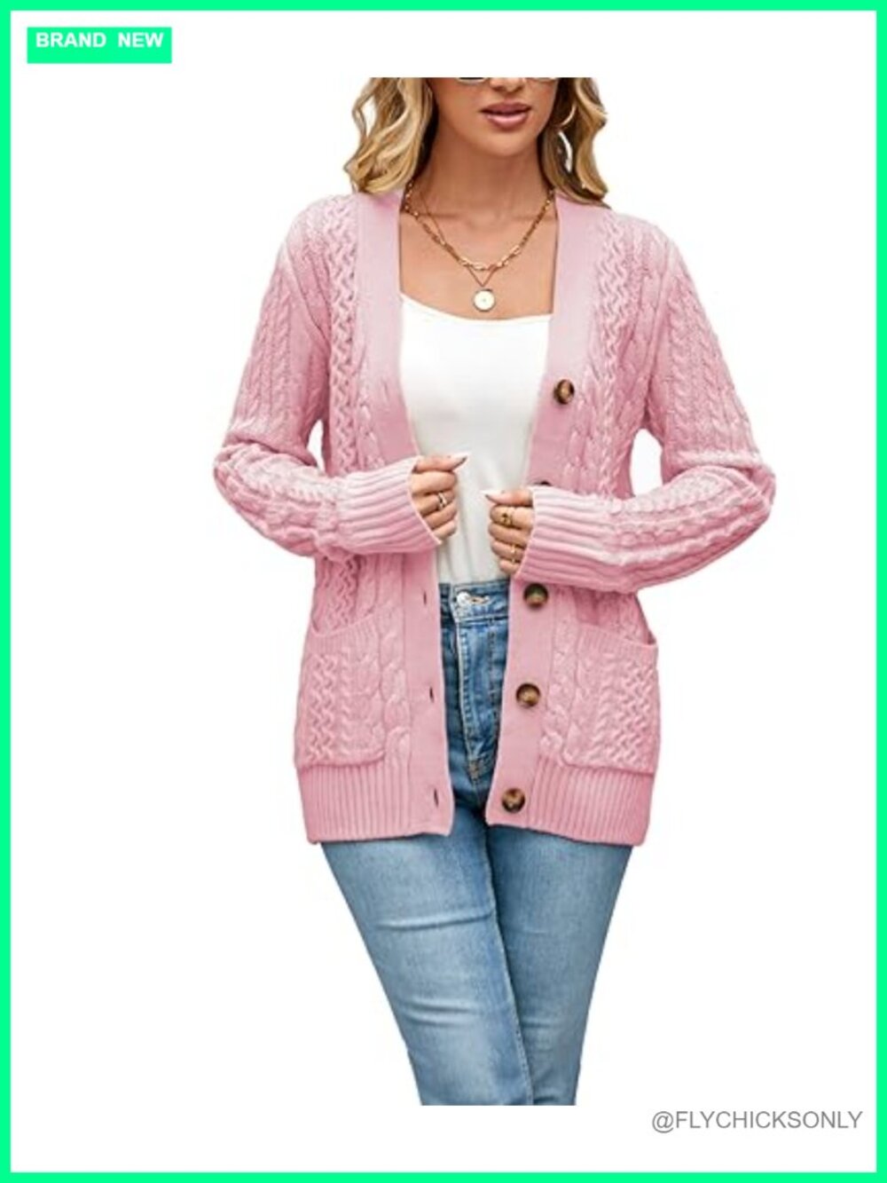 Chunky Cable Knit Cardigan Sweater Women Open Front Long Sleeve with Pockets